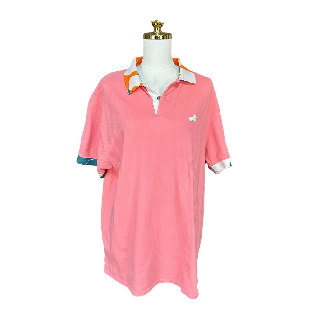 AKOO Evolution Mens Pink Pique Polo Shirt Geometric Trim Fox Logo 3XL streetwear